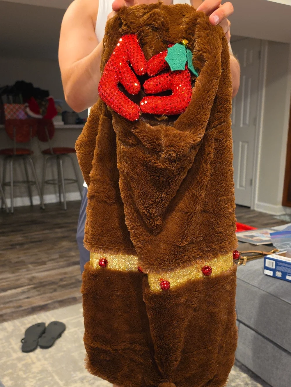 Dog  Brown Plush Holiday Costume Hat with Sequin Holly